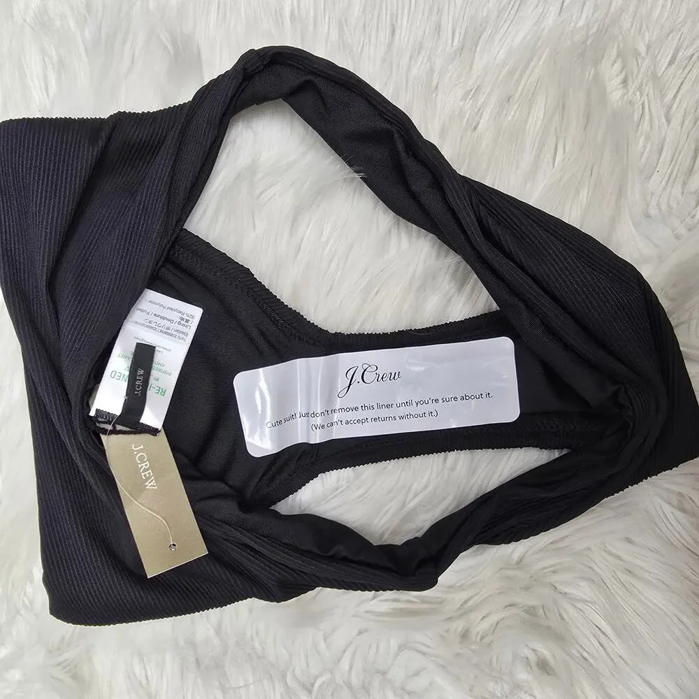 NWT J. Crew Ribbed high-rise cheeky bikini bottom Swim Size S Black Style BE808